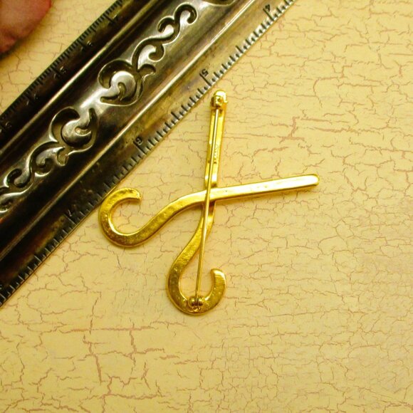 Vintage ORA Crystal Rhinestone Gold Egyptian Pharaoh Crook Scepter Brooch - Picture 15 of 15